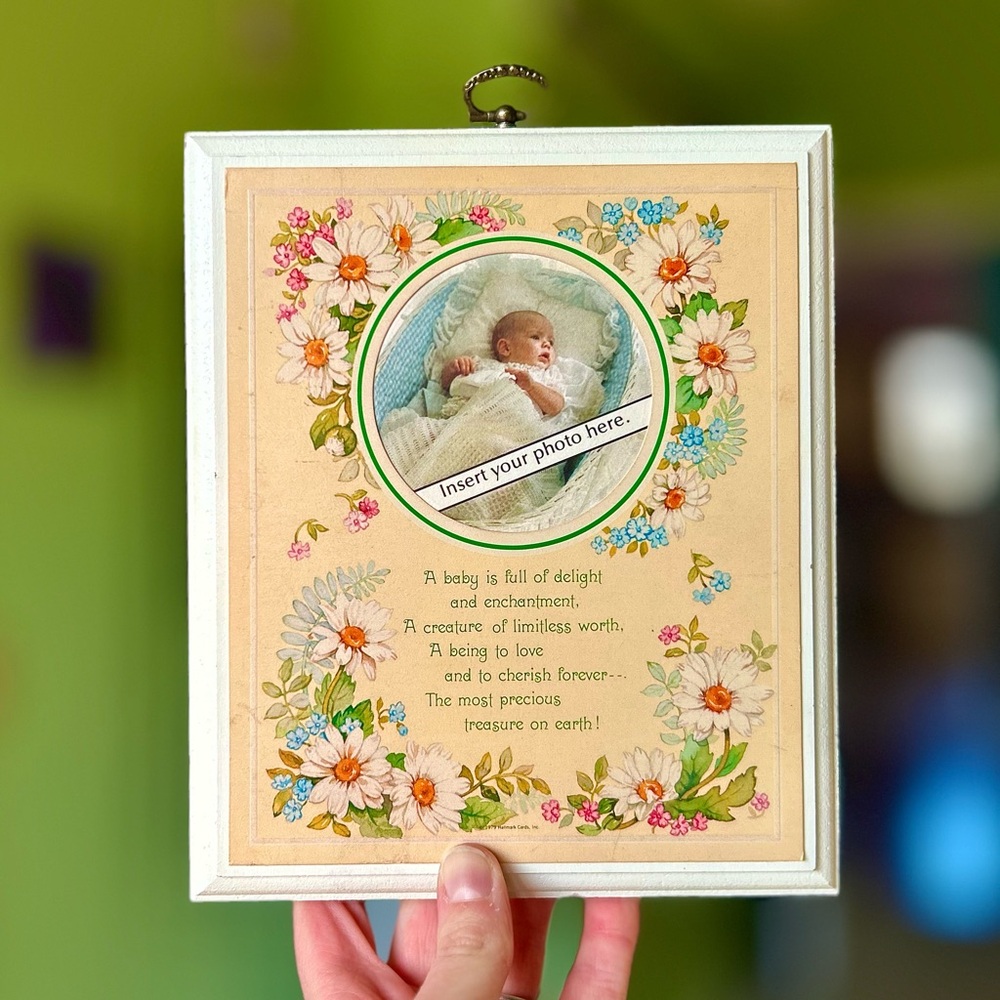 VTG Wildflower Cottagecore Baby Photo Insert Wood Wall Decor Art